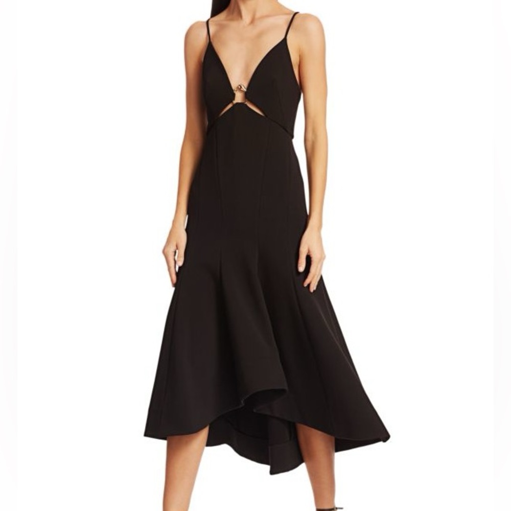 Acler Black Spaghetti-Strap Cutout Midi Dress
